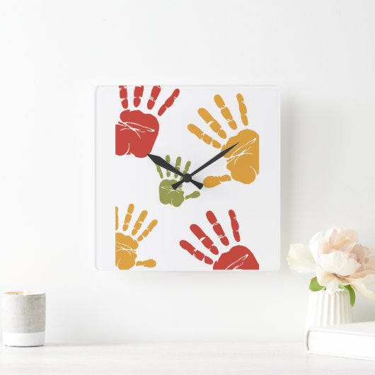 手絵を描掌 スクエア壁時計 (ホーム)