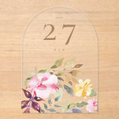 手絵を描春フローラ5 x 7テーブル番号 アクリル招待状 (正面)