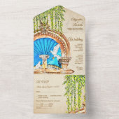 手絵を描水の色オ素朴ールド結婚・メキシコ オールインワン招待状 (内側)