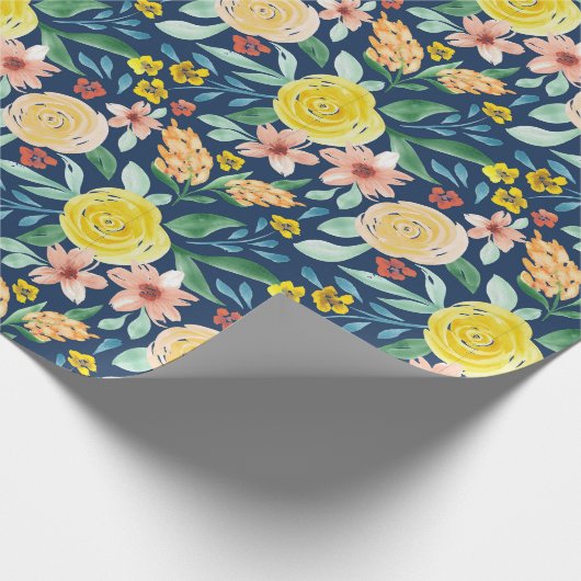 手絵を描水フローラパターン(の模様が)ある包み ラッピングペーパー (角)