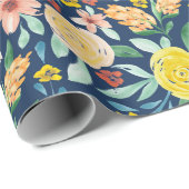 手絵を描水フローラパターン(の模様が)ある包み ラッピングペーパー (ロールコーナー)