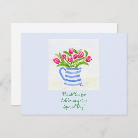 手絵を描水彩チューリップ青ストライプ水投手 エンクロージャーカード (正面/裏面)