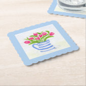 手絵を描水彩チューリップ青ストライプ水投手 ペーパーコースター (アングル)