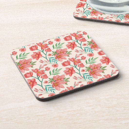 手絵を描水彩花模様–54098 コースター (左側)