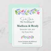 手絵を描水色の花DATE写真を保存 (正面/裏面)