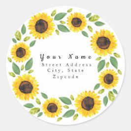 '手絵を描水色ひまわりリース'ラベル ラウンドシール
