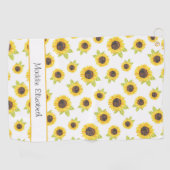 手絵を描水色ひまわり模様 ゴルフタオル (横)