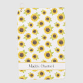 手絵を描水色ひまわり模様 ゴルフタオル (正面)