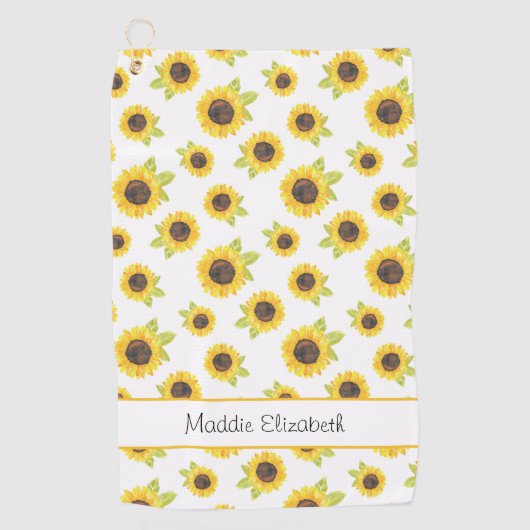 手絵を描水色ひまわり模様 ゴルフタオル (正面)