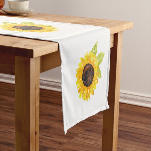 手絵を描水色ひまわり模様 ショートテーブルランナー (インサイチュ)
