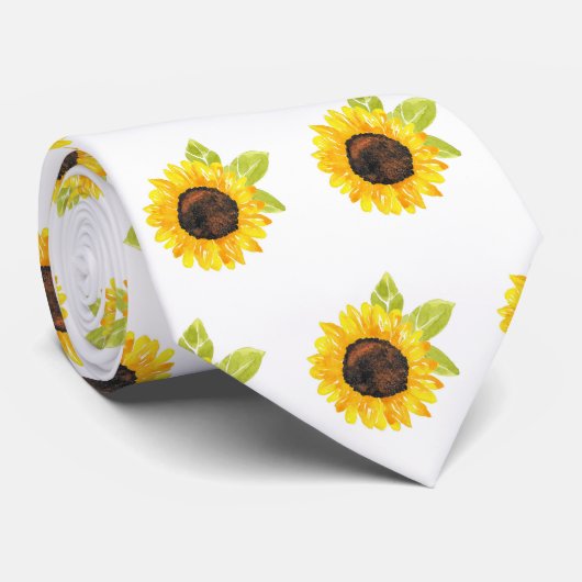 手絵を描水色ひまわり模様 ネクタイ (ロール)