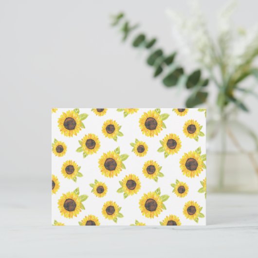 手絵を描水色ひまわり模様 ポストカード (スタンド正面)