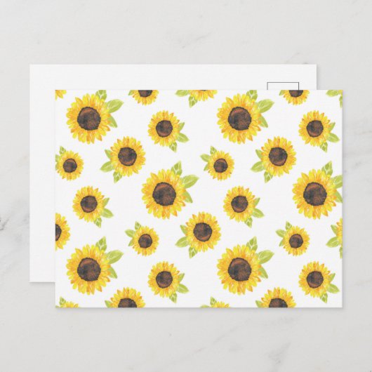 手絵を描水色ひまわり模様 ポストカード (正面/裏面)