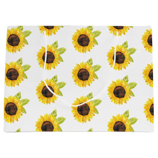 手絵を描水色ひまわり模様 ラージペーパーバッグ (正面)
