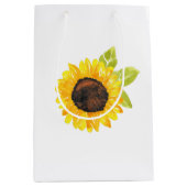 手絵を描水色ひまわり ミディアムペーパーバッグ (正面)