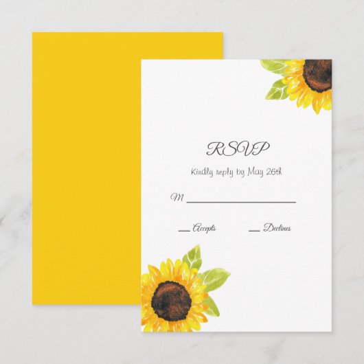 手絵を描水色ひまわり 出欠カード (正面/裏面)