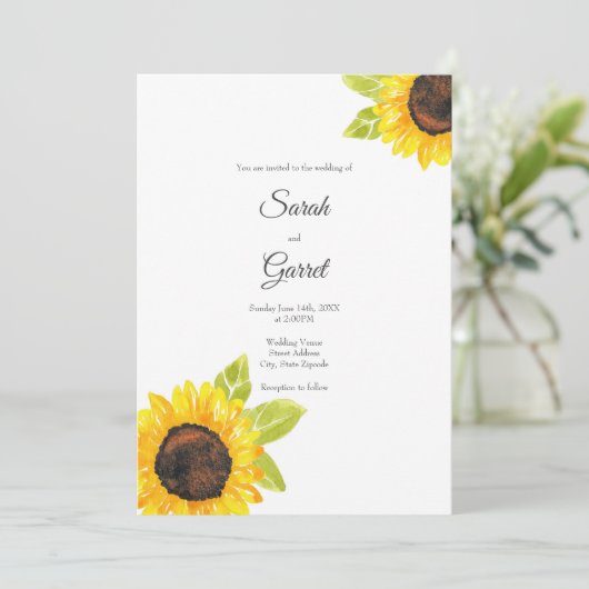 手絵を描水色ひまわり 招待状 (スタンド正面)