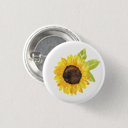 手絵を描水色ひまわり 缶バッジ (正面&裏面)