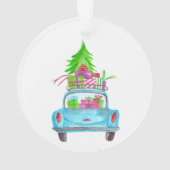 手絵を描水色クリスマスカー オーナメント (裏面)