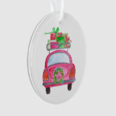 手絵を描水色クリスマスカー オーナメント (正面)