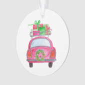 手絵を描水色クリスマスカー オーナメント (正面)