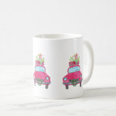 手絵を描水色クリスマスカー コーヒーマグカップ (正面右)