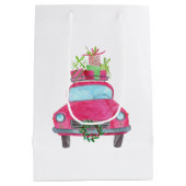 手絵を描水色クリスマスカー ミディアムペーパーバッグ (裏面)