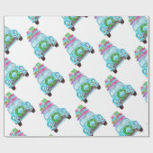 手絵を描水色クリスマスカー ラッピングペーパー (フラット)