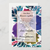 手絵を描水色フラワー結婚式招待状 招待状 (正面/裏面)