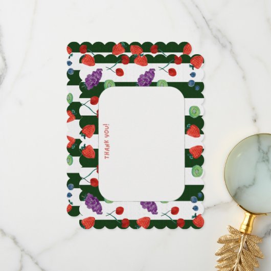 手絵を描水色フルーツサンキューカード- Fu サンキューカード (正面/裏面インサイチュ)