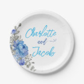 手絵を描水色フローラブライダルシャワーページ ペーパープレート (正面)