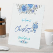 手絵を描水色フローラブライダルシャワー 台座サイン (インサイチュ)