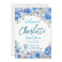 手絵を描水色フローラブライダルシャワー