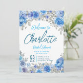 手絵を描水色フローラブライダルシャワー 招待状 (スタンド正面)