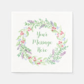 手絵を描水色フローラリース スタンダードカクテルナプキン (正面)