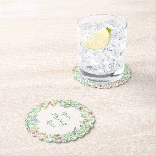 手絵を描水色フローラリース ペーパーコースター (インサイチュ)