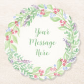 手絵を描水色フローラリース ペーパーコースター (正面)