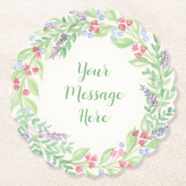 手絵を描水色フローラリース ペーパーコースター