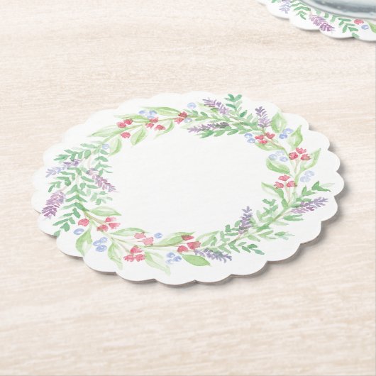 手絵を描水色フローラリース ペーパーコースター (アングル)