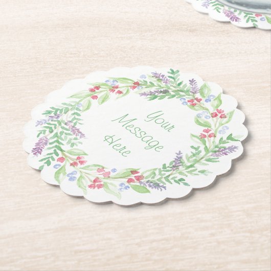 手絵を描水色フローラリース ペーパーコースター (アングル)