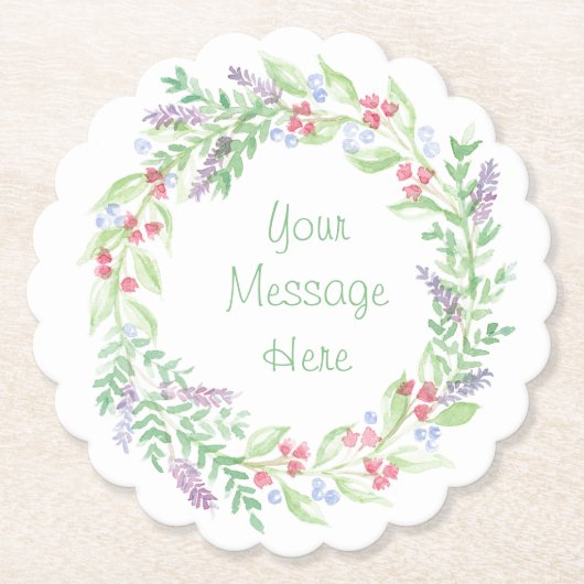 手絵を描水色フローラリース ペーパーコースター (正面)