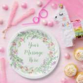 手絵を描水色フローラリース ペーパープレート (パーティー)