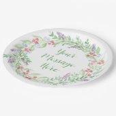 手絵を描水色フローラリース ペーパープレート (アングル)