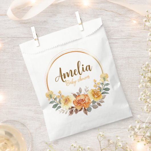 手絵を描水色フローラ赤ちゃんシャワー フェイバーバッグ (クリップ留めされた状態)