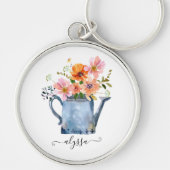手絵を描水色フローラ キーホルダー (正面)