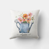 手絵を描水色フローラ クッション (裏面)