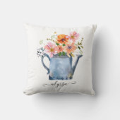 手絵を描水色フローラ クッション (正面)