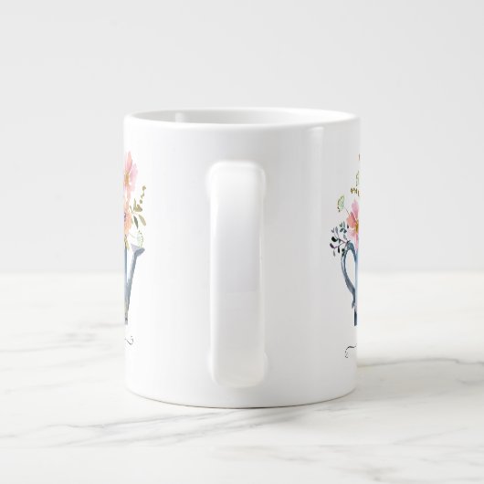 手絵を描水色フローラ ジャンボコーヒーマグカップ (裏面)