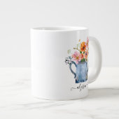 手絵を描水色フローラ ジャンボコーヒーマグカップ (正面右)