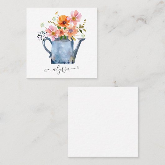 手絵を描水色フローラ スクエア名刺 (正面/裏面)